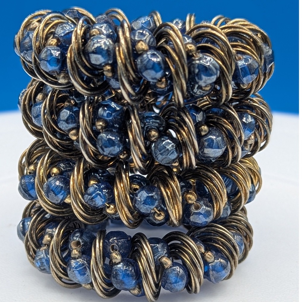 Vintage Pier 1 Napkin Rings Set of 4 Cobalt Blue Glass Bead Wire Wrapped Boho